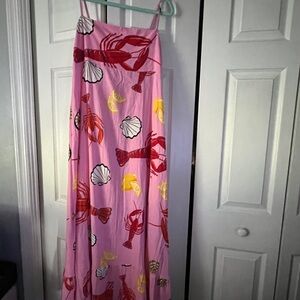 Pink Lobster Print Maxi Dress